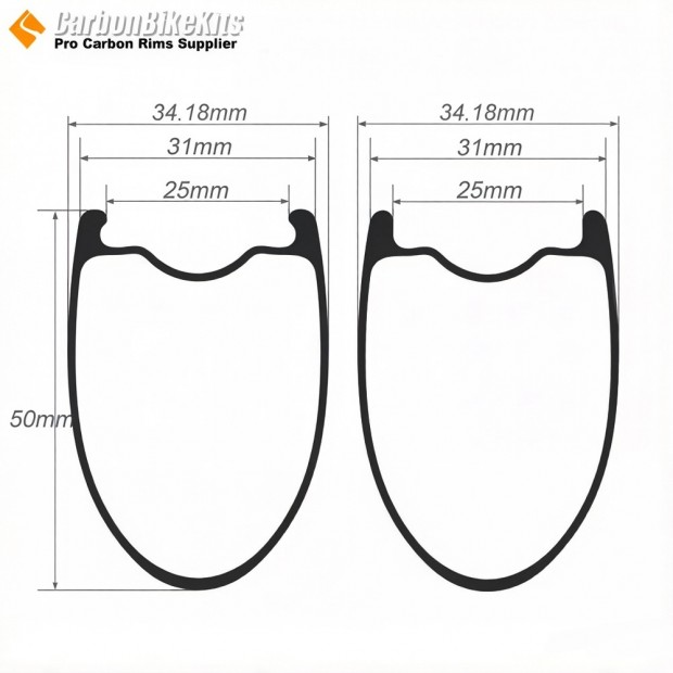 Ultralight 700C 50x31mm Symmetric Carbon Tubeless Gravel / CX Rim Big Hole Center Distance Ultralight 700C 50x31mm Symmetric Carbon Tubeless Gravel / CX Rim Big Hole Center Distance